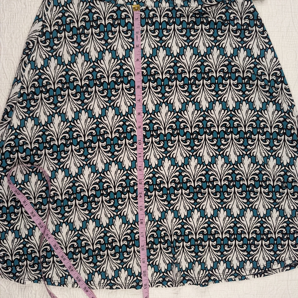 Wrap Dress (Faux) Stretch Elbow Sleeve Print Blue/Green Pullover M - Picture 4 of 14